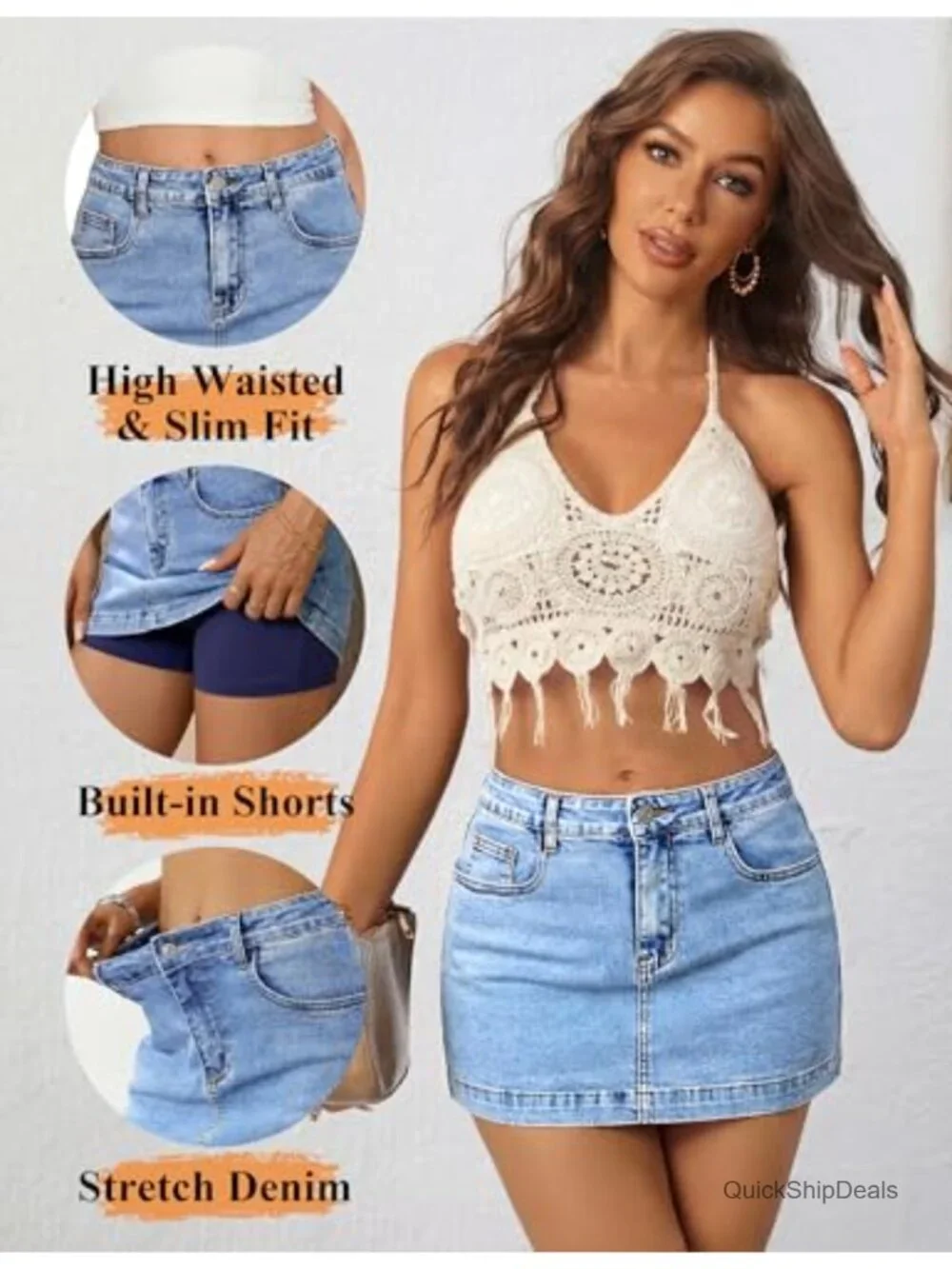 High-Waisted Denim Skort with Built-in Shorts for Women